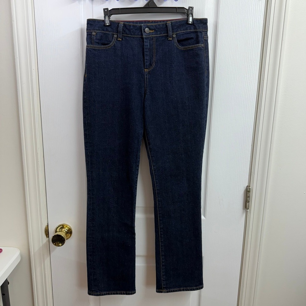 Talbots blue dark wash heritage straight cotton stretch mid rise jeans casual 8P